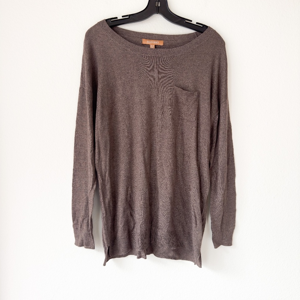 Ellen Tracy Lightweight Sweater Brown Chest Pocket in Size Medium NWT